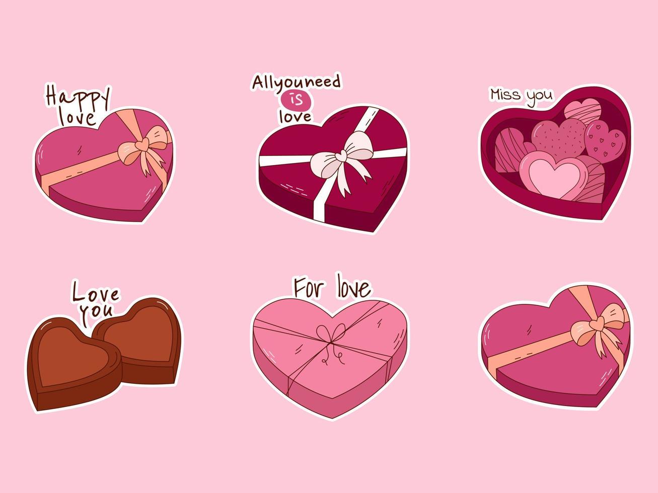 mano disegnato etichetta impostato di cioccolatini nel un' scatola per San Valentino giorno. design elementi per manifesti, saluto carte, banner e inviti. vettore