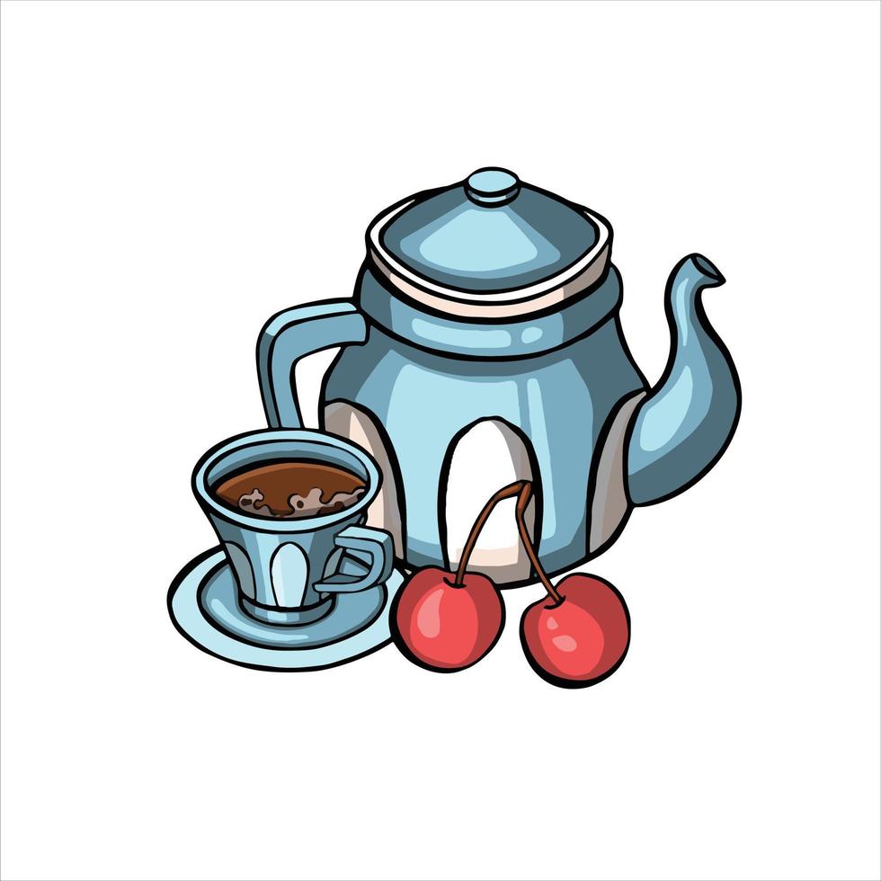 porcellana tè impostato con ciliegia illustrazione vettore