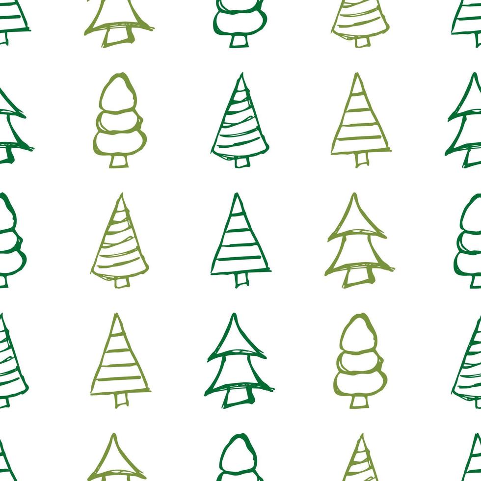 senza soluzione di continuità modello con mano disegnato Natale alberi. abbozzato abeti. inverno vacanza scarabocchio elementi. vettore illustrazione