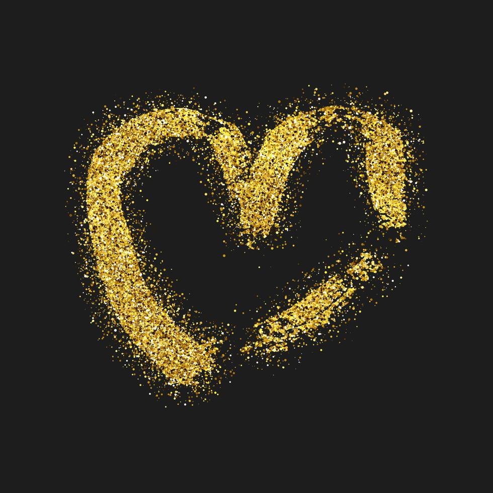 oro luccichio scarabocchio cuore su buio sfondo. oro grunge mano disegnato cuore. romantico amore simbolo. vettore illustrazione.