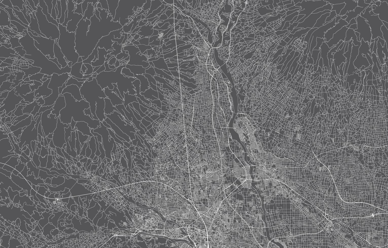 Giappone città carta geografica. vettore illustrazione con nero sfondo, bianca schema, scena con Giappone città, cittadina, strada, strada, carta geografica urbano, Posizione, punto di riferimento, trasporto. design per Stampa, manifesto, sfondo.