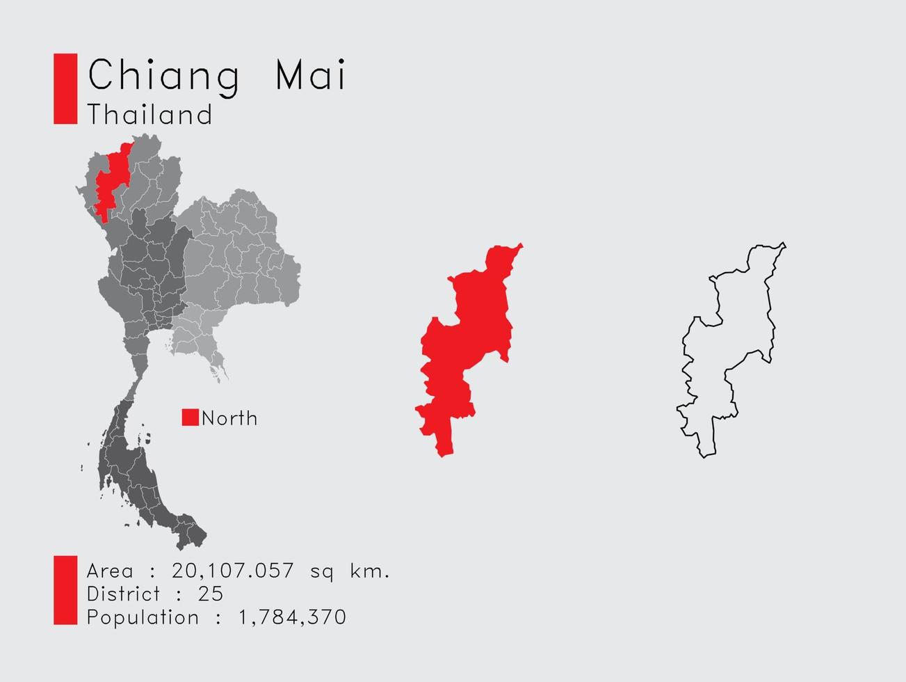 chiang Mai posizione nel Tailandia un' impostato di Infografica elementi per il Provincia. e la zona quartiere popolazione e schema. vettore con grigio sfondo.