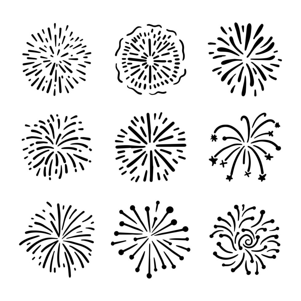 fuochi d'artificio, disegnato a mano starburst, illustrazione vettoriale. vettore