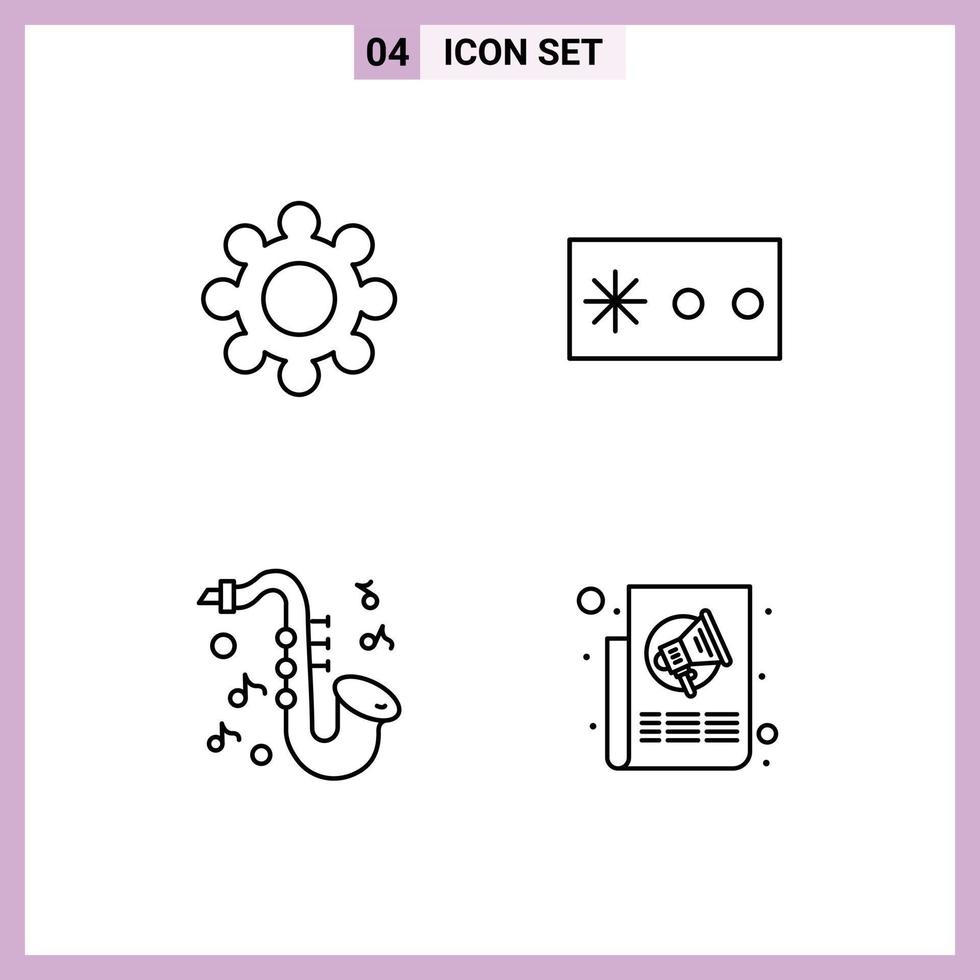 impostato di 4 moderno ui icone simboli segni per Ingranaggio Annunci parola d'ordine strumento notizia modificabile vettore design elementi