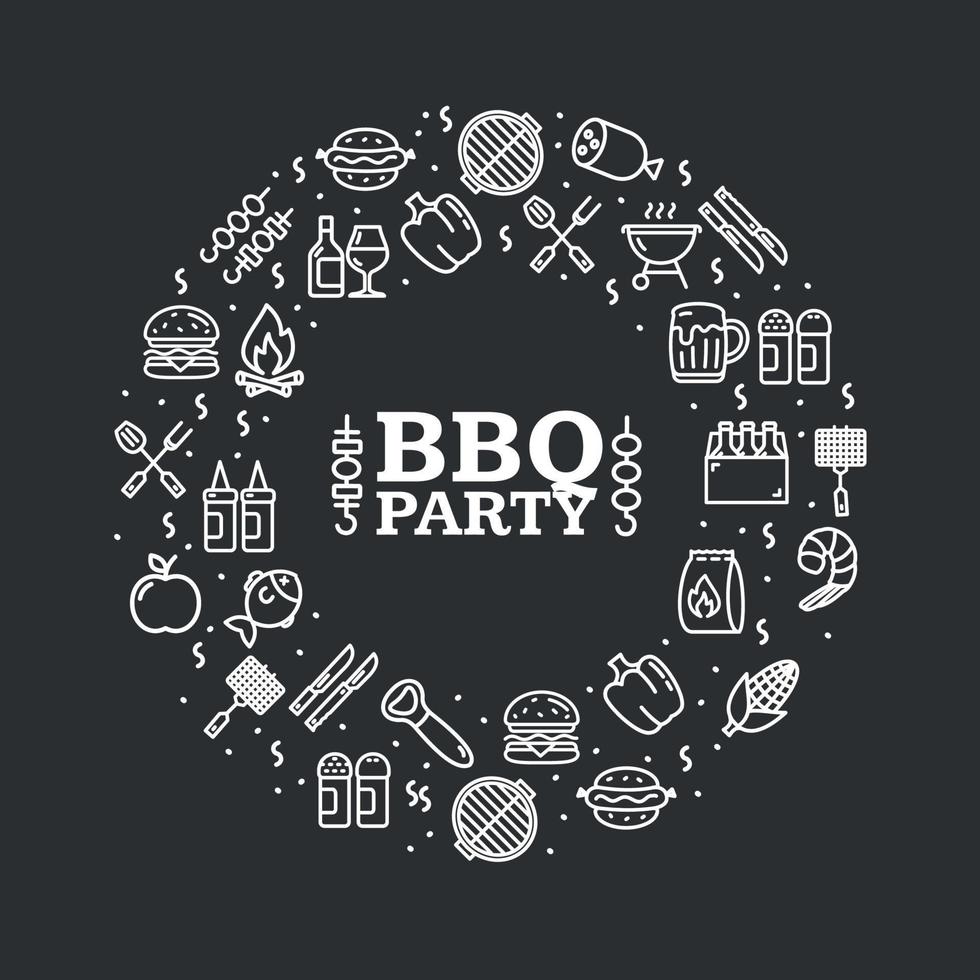 bbq festa il giro design modello magro linea icona striscione. vettore