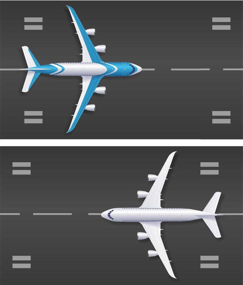 realistico dettagliato 3d aereo volare su pista di decollo approdo. vettore