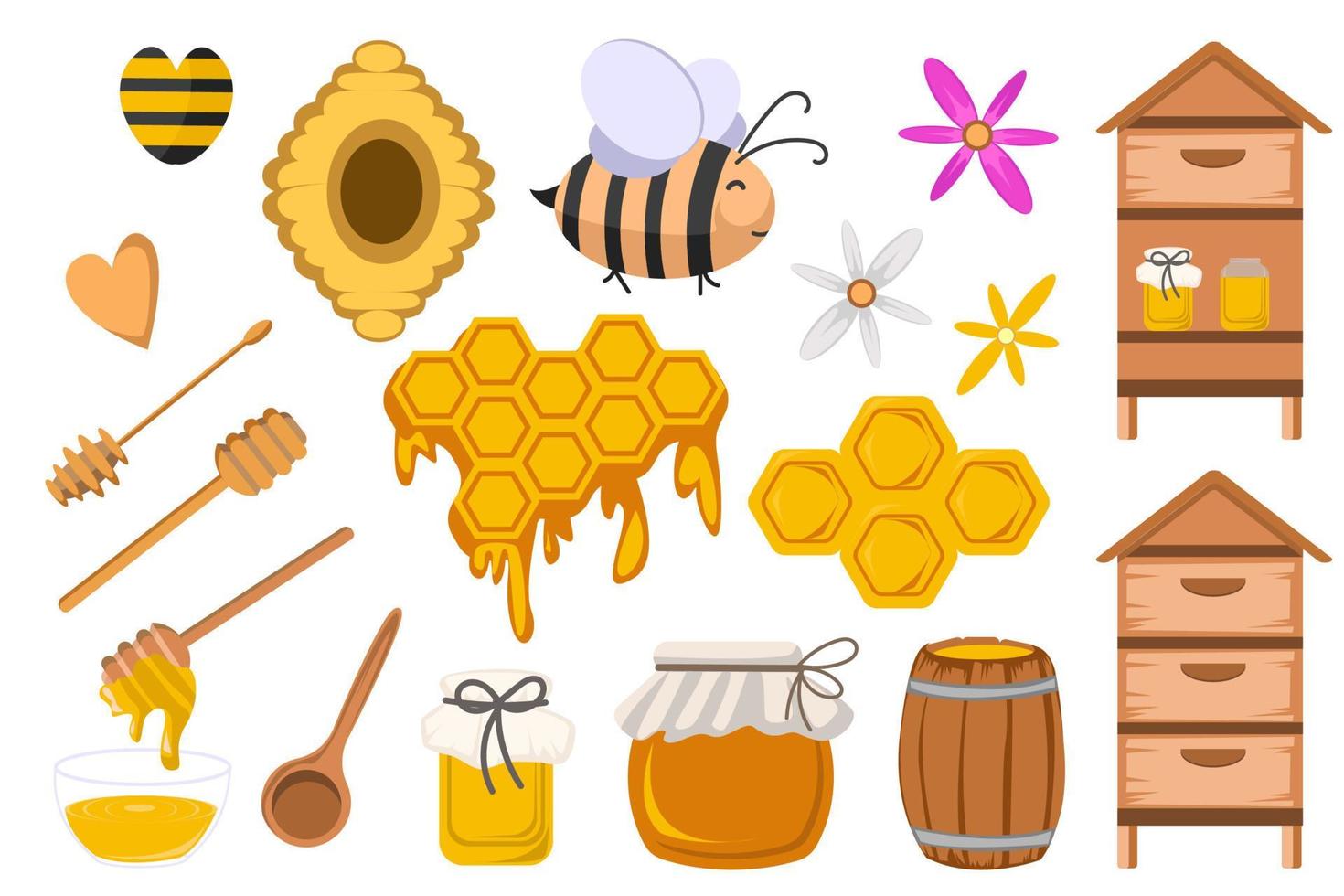 carino miele ape azienda agricola clip arte apicoltura impostato illustrazione vettore