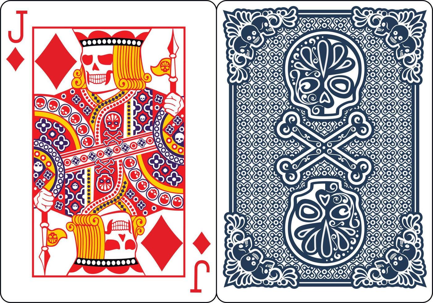 esclusivo poker giocando carte con scheletri, Jack diamante vettore