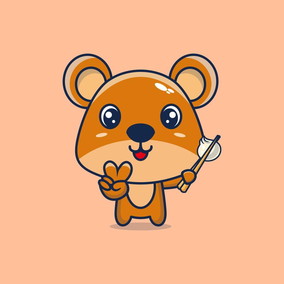 illustrazione di carino orsacchiotto orso cartone animato portafortuna è mangiare offuscare somma vettore