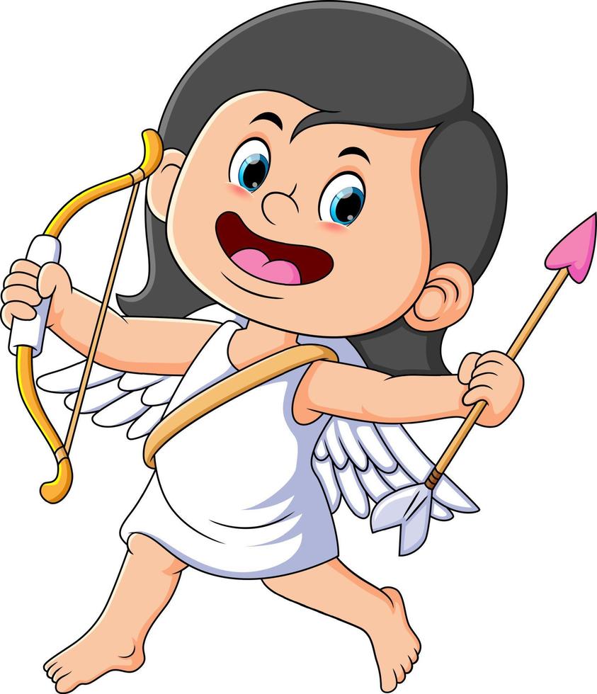 il poco Cupido ragazza è Tenere il arco e amore freccia vettore