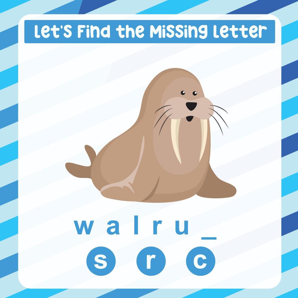mancante lettera foglio di lavoro. completare il lettere per mare animale nome nel inglese. bambini educativo gioco. stampabile foglio di lavoro per scuola materna. scrittura la pratica. vettore file.