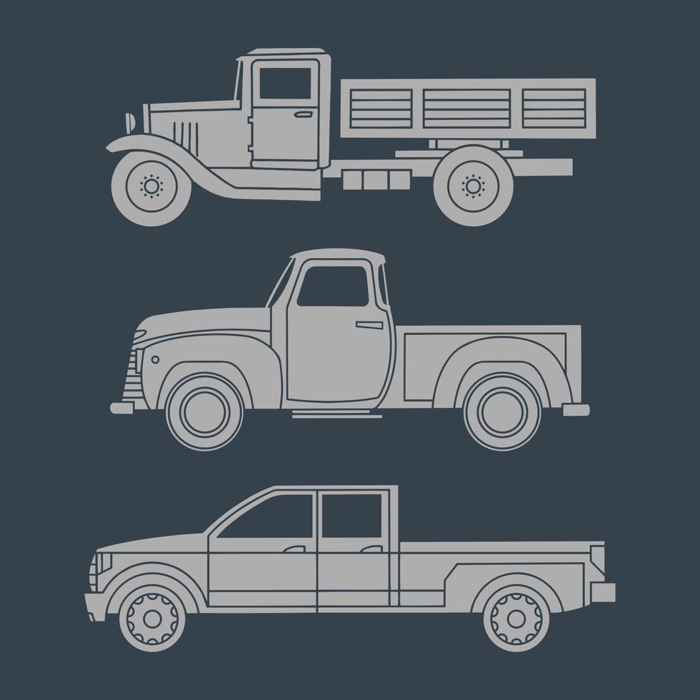 impostato di Vintage ▾ camion. semplice icone su un' buio sfondo per stampa. vettore illustrazione