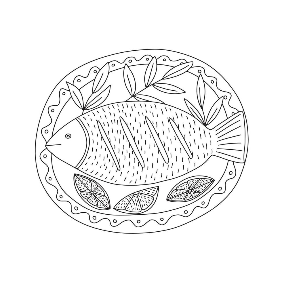 vettore pla aratro pesce schizzo superiore Visualizza. mano disegnato nazionale tailandese piatto su piatto