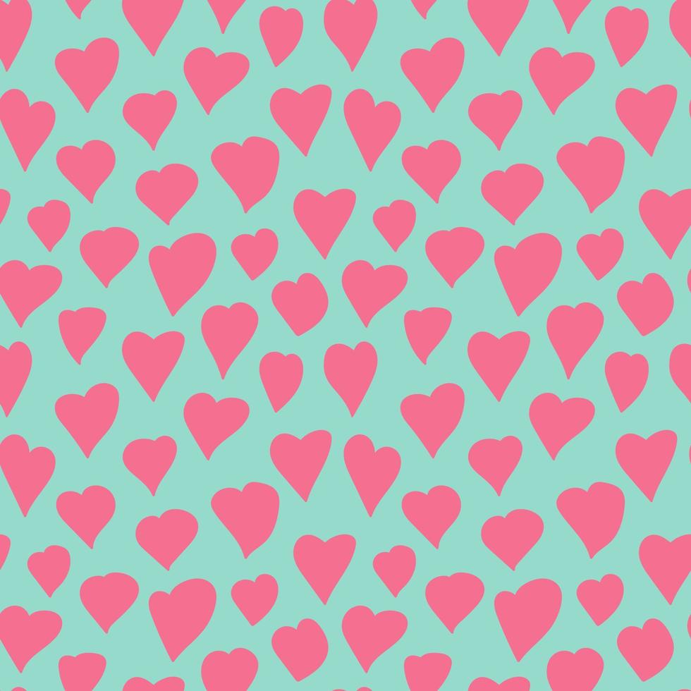 cuori vettore modello. diverso tipi di rosa cuori su turchese sfondo. mano disegnato senza soluzione di continuità modello. San Valentino giorno arredamento.