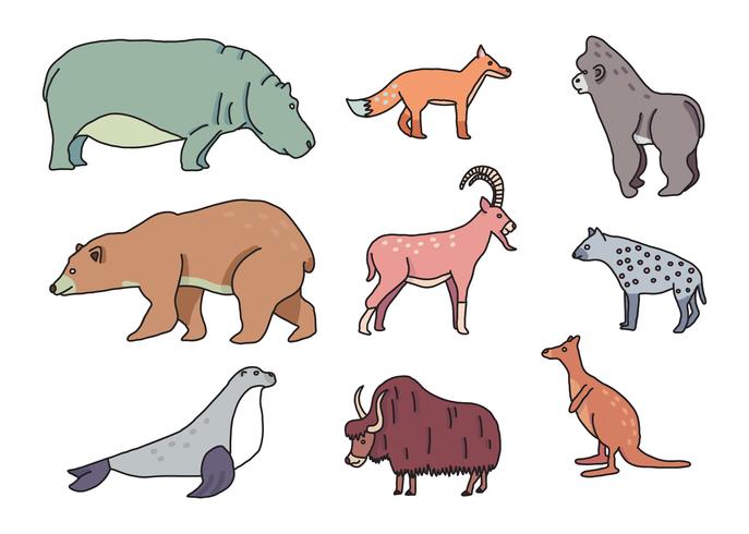 Doodles colorati di animali vettore