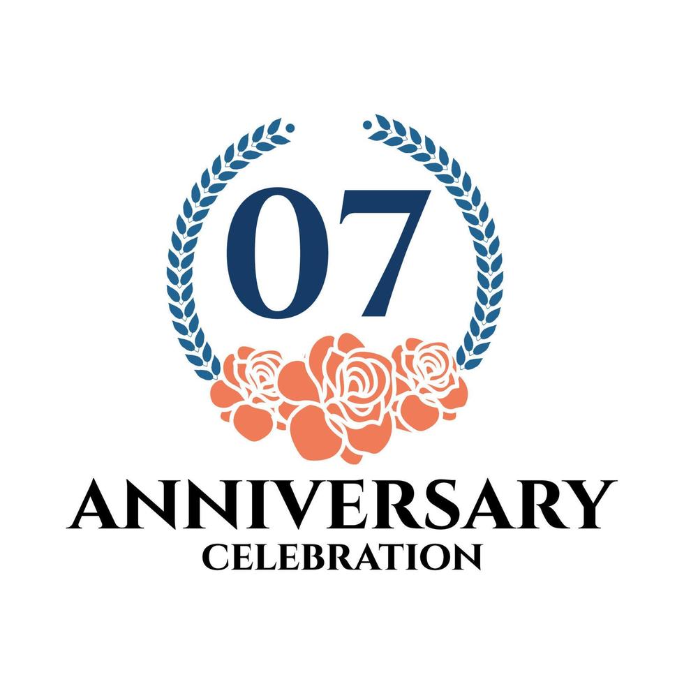 07 anniversario logo con rosa e alloro ghirlanda, vettore modello per compleanno celebrazione.