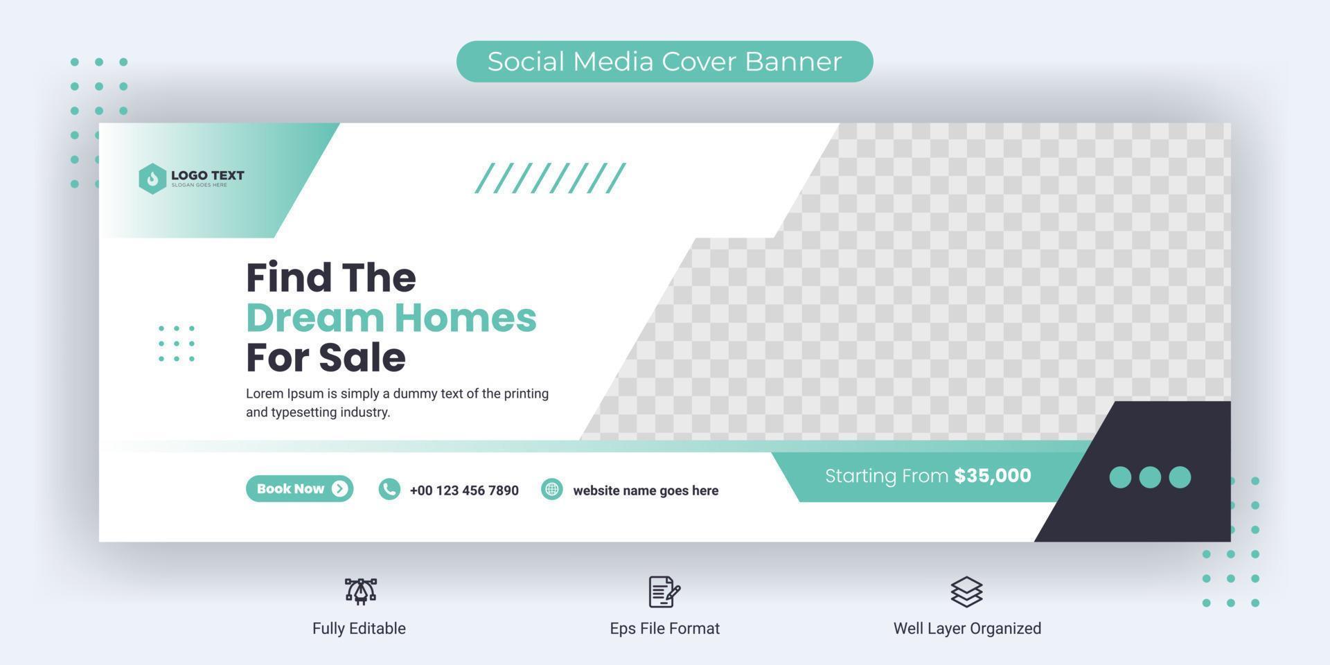 progettazione del modello di banner di copertura dei social media immobiliari vettore