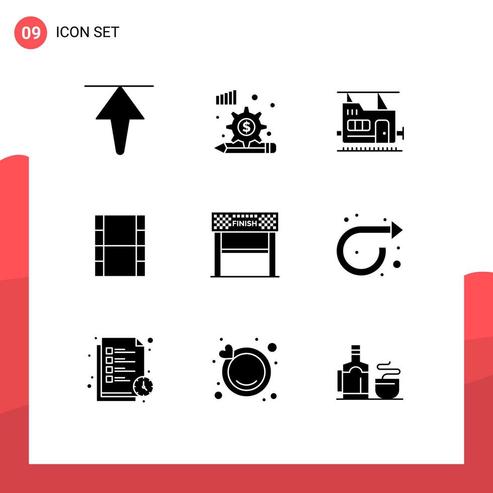 impostato di 9 commerciale solido glifi imballare per obbiettivo sport treno linea filam modificabile vettore design elementi