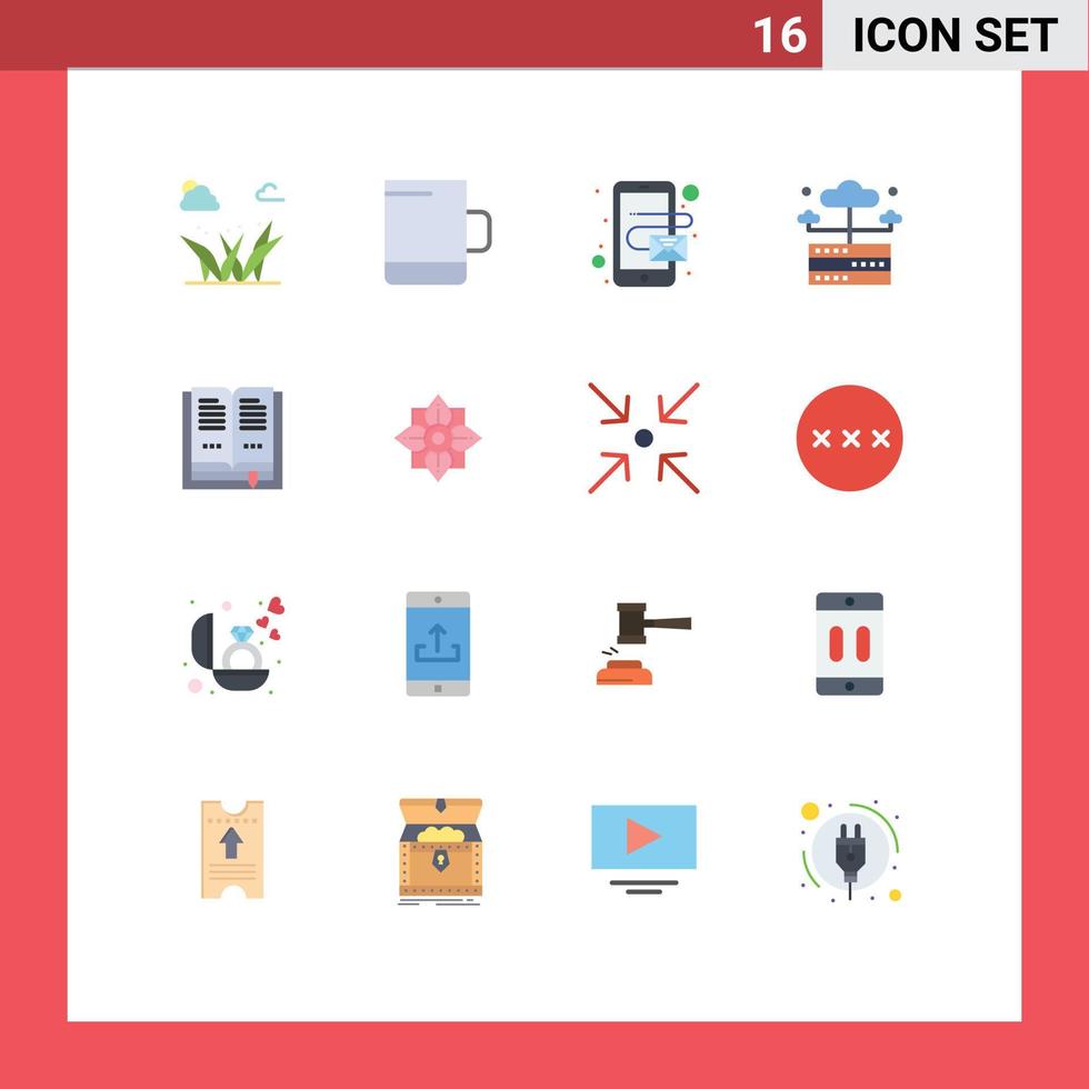 mobile interfaccia piatto colore impostato di 16 pittogrammi di decorazione Aperto mobile formazione scolastica server modificabile imballare di creativo vettore design elementi