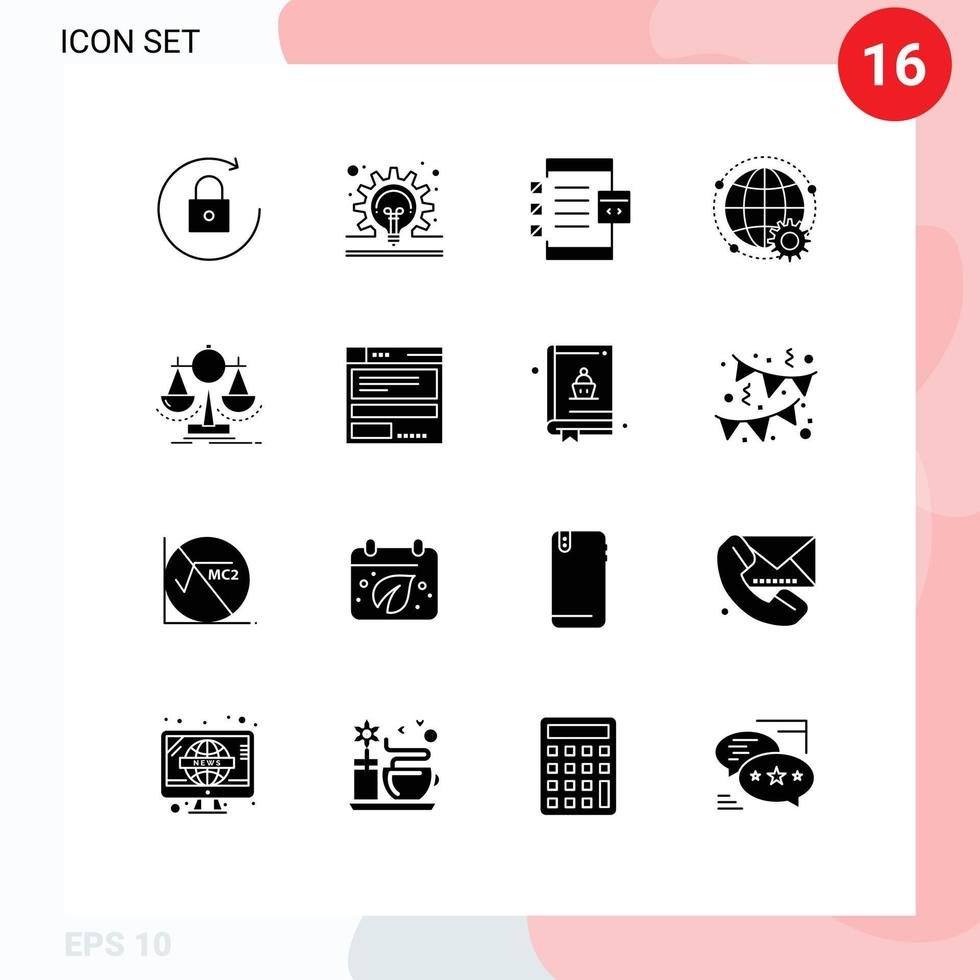 azione vettore icona imballare di 16 linea segni e simboli per equilibrato globo codifica mondo collegato modificabile vettore design elementi