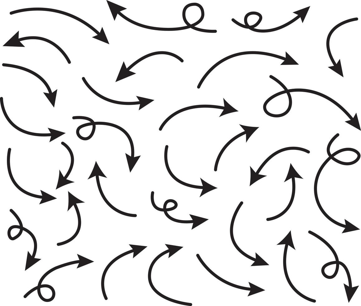 set di icone vettoriali freccia disegnata a mano. disegno della freccia di schizzo per il business plan e l'istruzione.