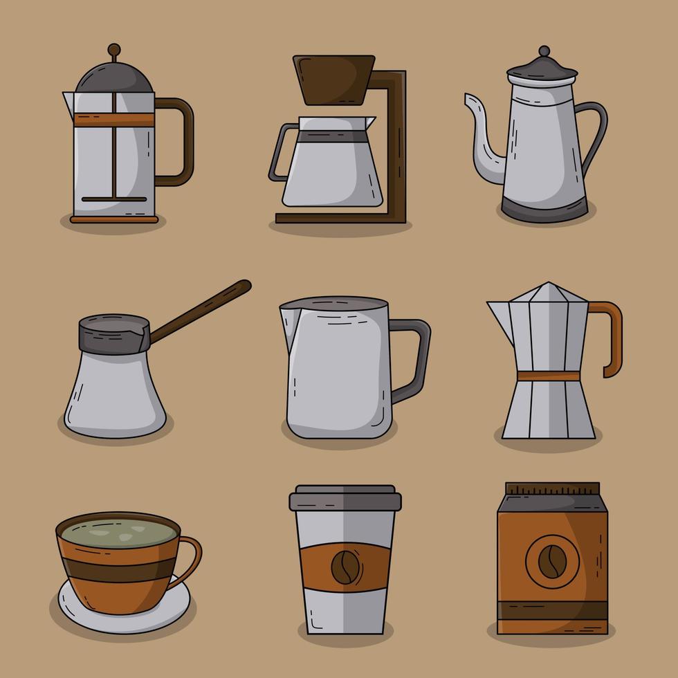 vettore design di carino illustrazione di caffè utensili