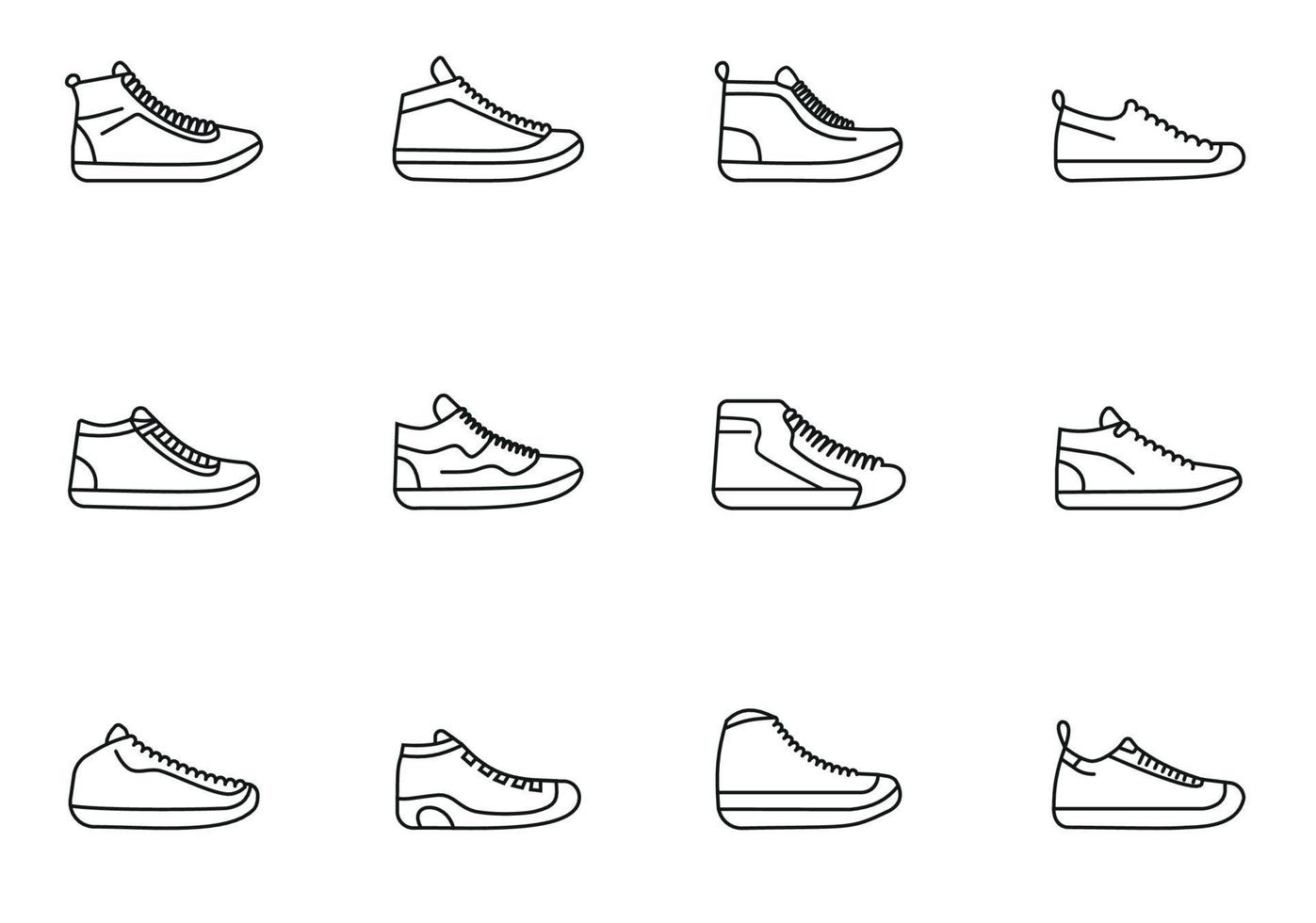 sneaker scarpa minimalista piatto linea schema ictus icona pittogramma simbolo impostato collezione vettore