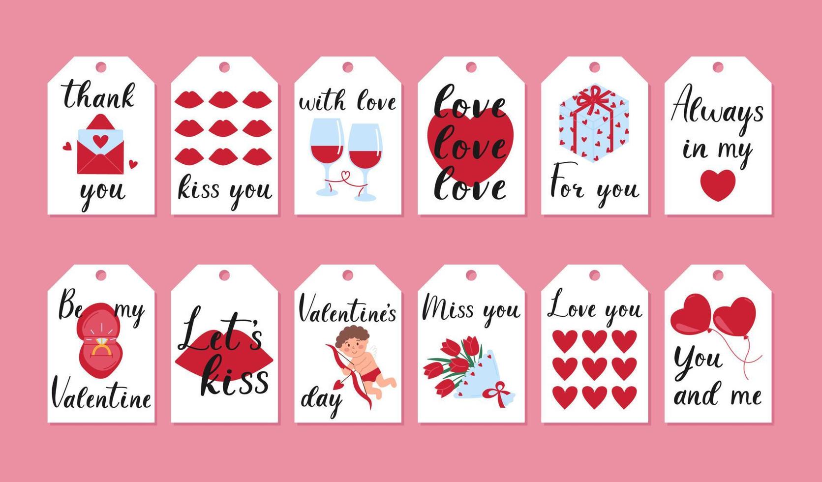 impostato di san valentino giorno regalo etichetta modelli con lettering e design elementi. romantico etichetta, carte o manifesti. vettore piatto illustrazione