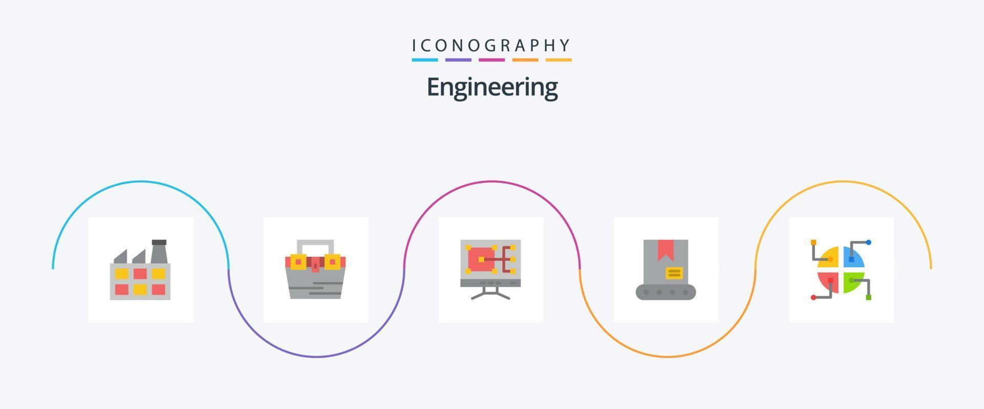 ingegneria piatto 5 icona imballare Compreso . Rete. computer. costruzione. costruzione vettore