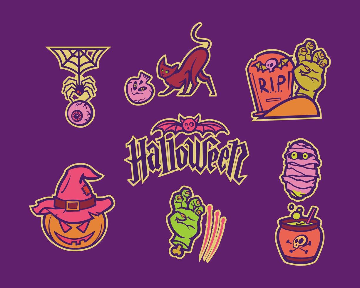Halloween icone impostato nel cartone animato stile vettore