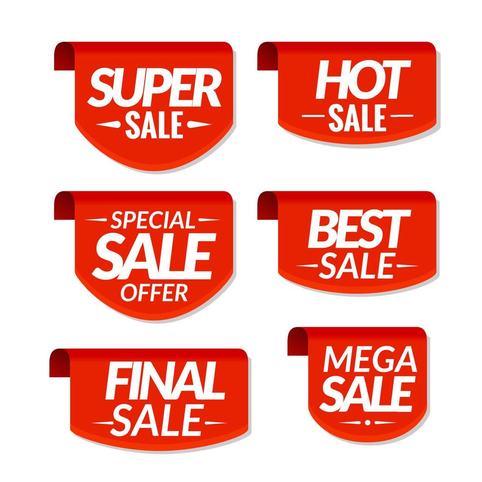 vendita tag etichette. speciale offerta, caldo saldi, speciale saldi, finale saldi, migliore saldi, mega vendita sconto banner vettore