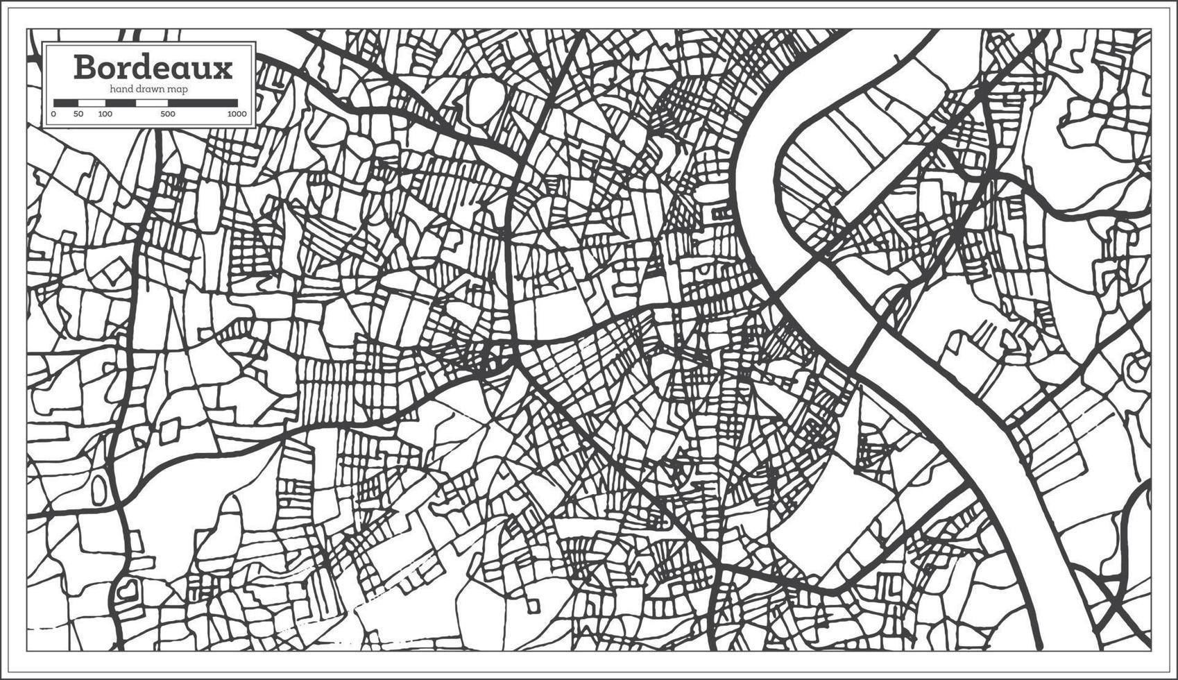 bordò Francia città carta geografica nel retrò stile. schema carta geografica. vettore