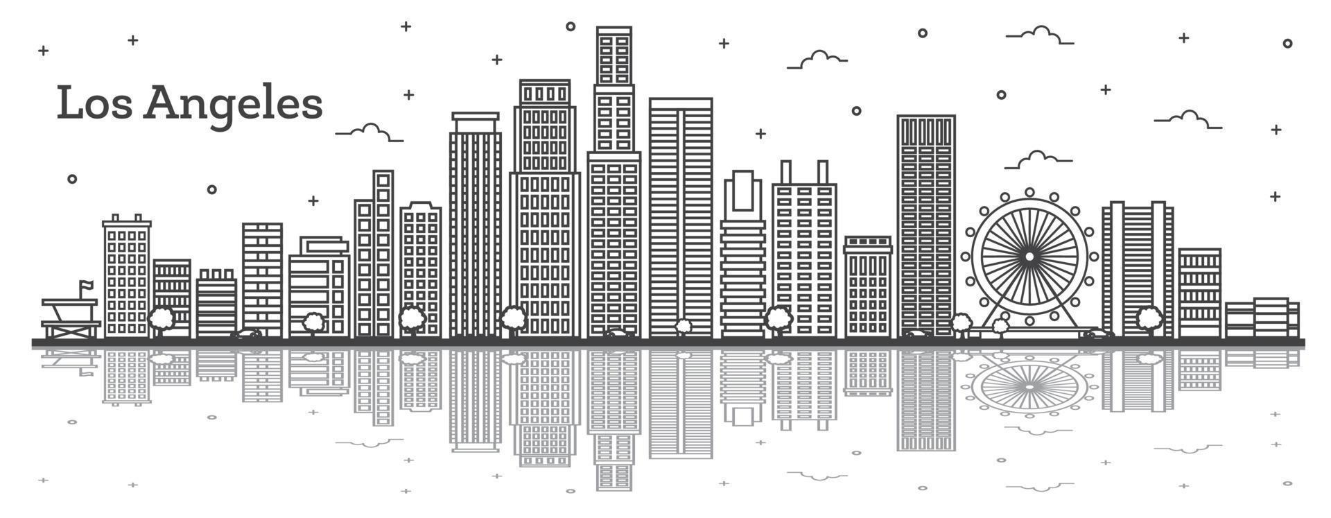 schema los angeles California città orizzonte con moderno edifici e riflessi isolato su bianca. vettore