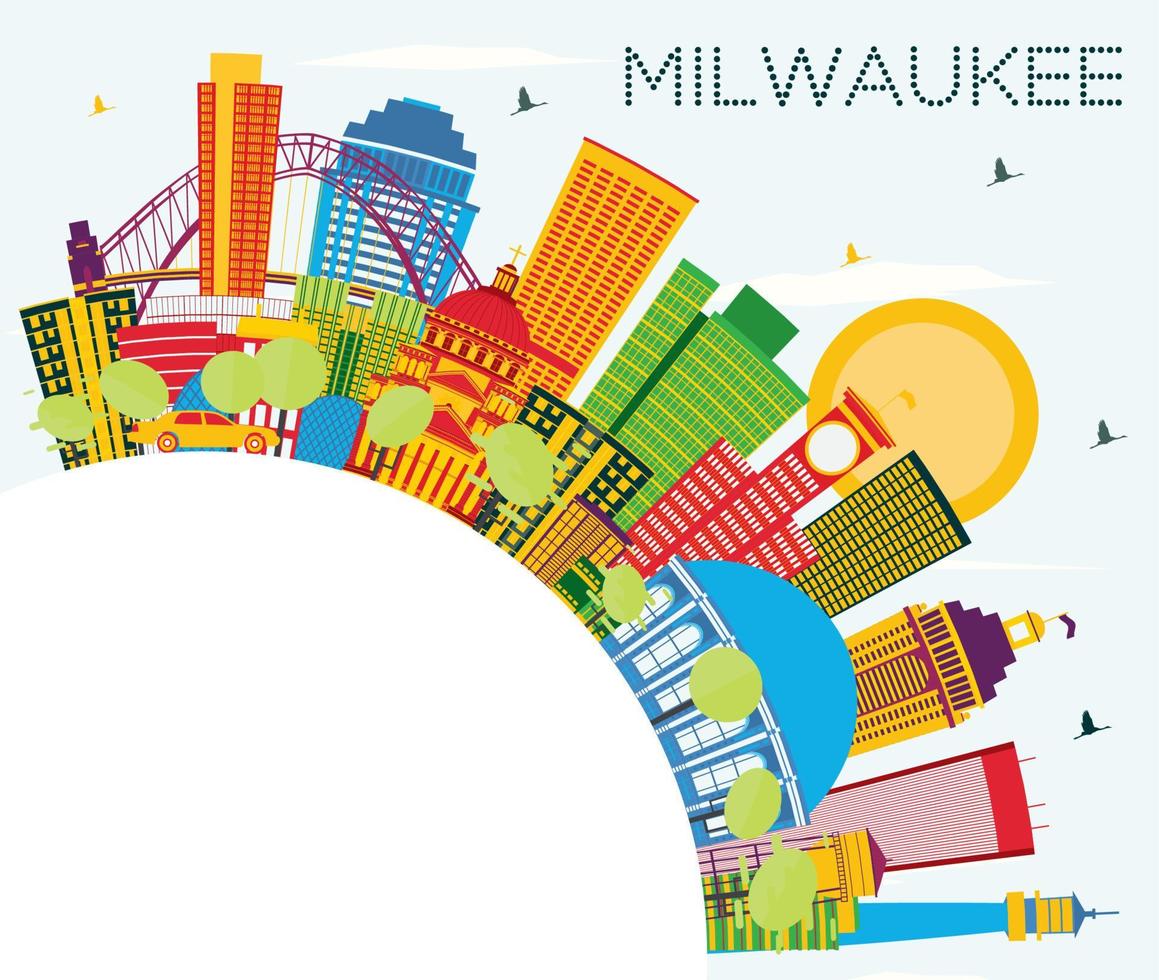 Milwaukee orizzonte con colore edifici, blu cielo e copia spazio. vettore