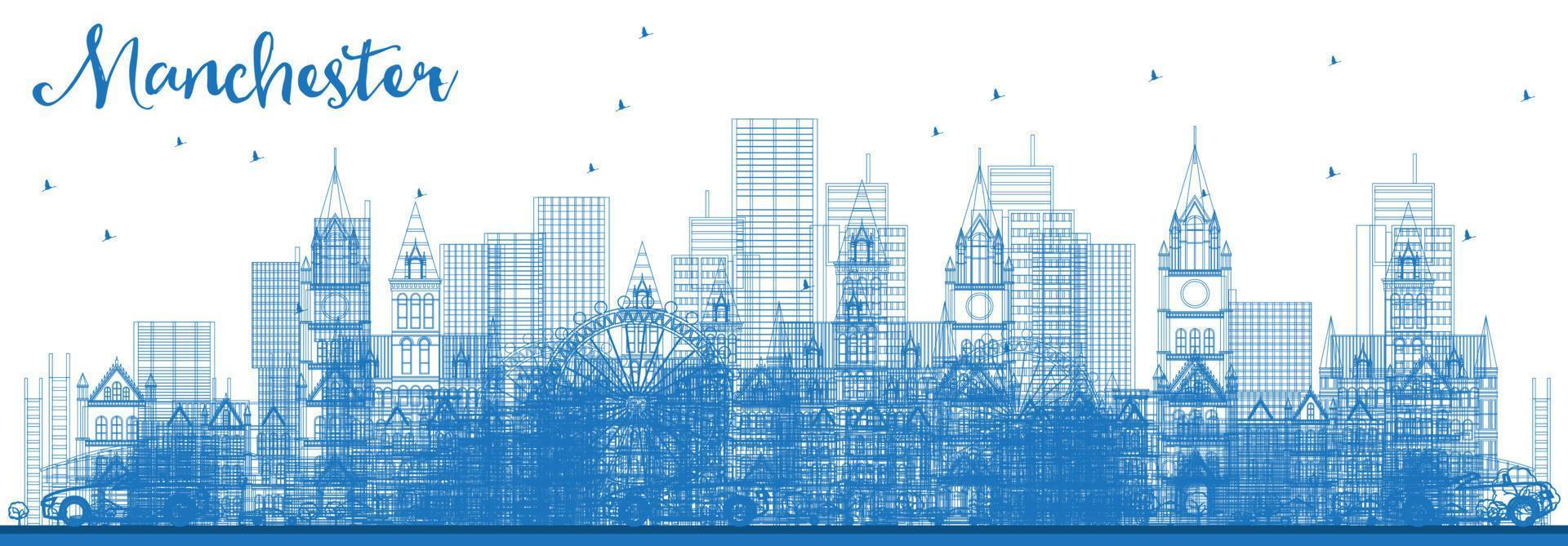 schema Manchester orizzonte con blu edifici. vettore