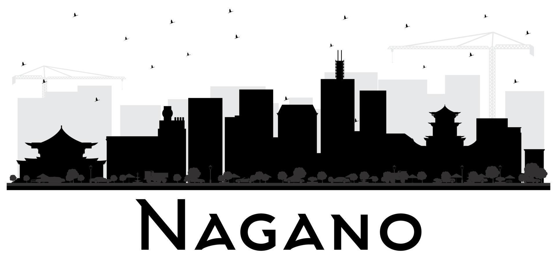 nagano Giappone città orizzonte nero e bianca silhouette. vettore