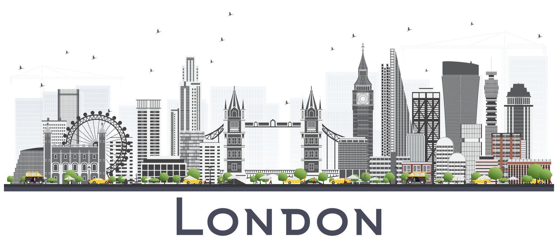 Londra Inghilterra orizzonte con grigio edifici isolato su bianca sfondo. vettore