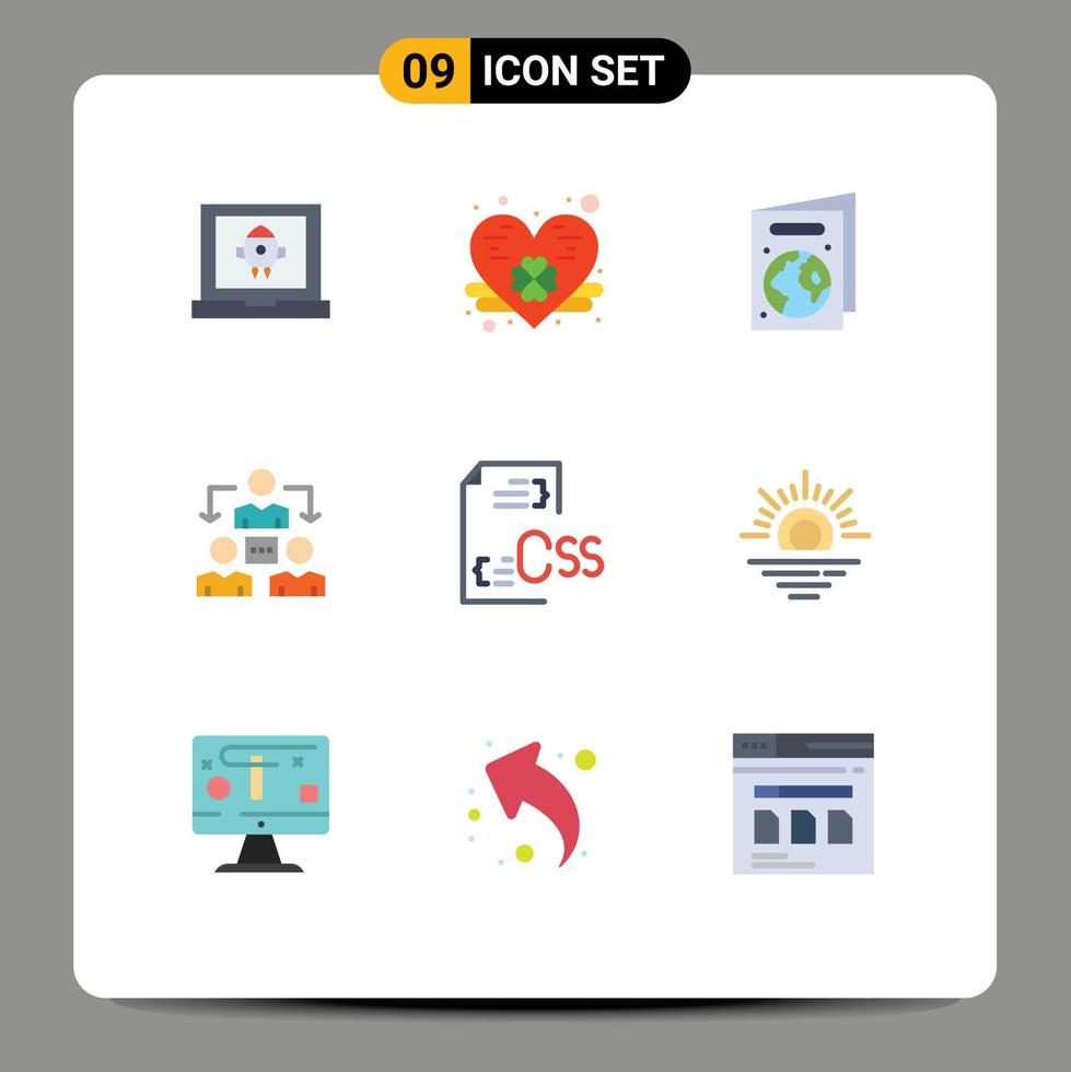 pittogramma impostato di 9 semplice piatto colori di sviluppo css ecologia codifica ufficio modificabile vettore design elementi