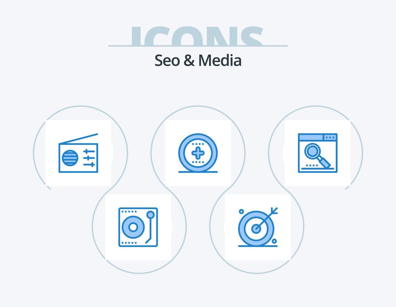 SEO e media blu icona imballare 5 icona design. media. ux. seo. ui. elemento vettore