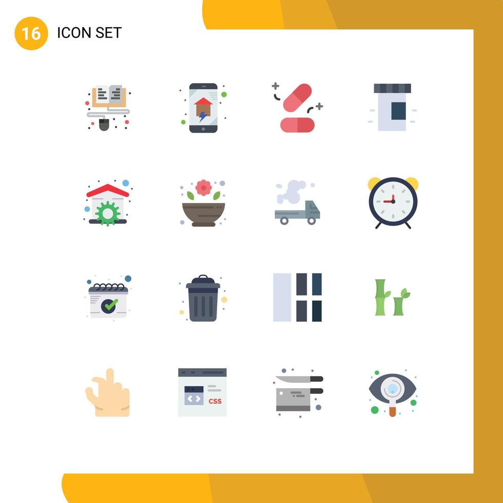 16 piatto colore concetto per siti web mobile e applicazioni domestico bottiglia inteligente Casa medicina scienza modificabile imballare di creativo vettore design elementi