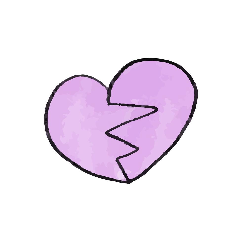 vettore carino lilla mano disegnato acquerello cuore rotto nel metà.