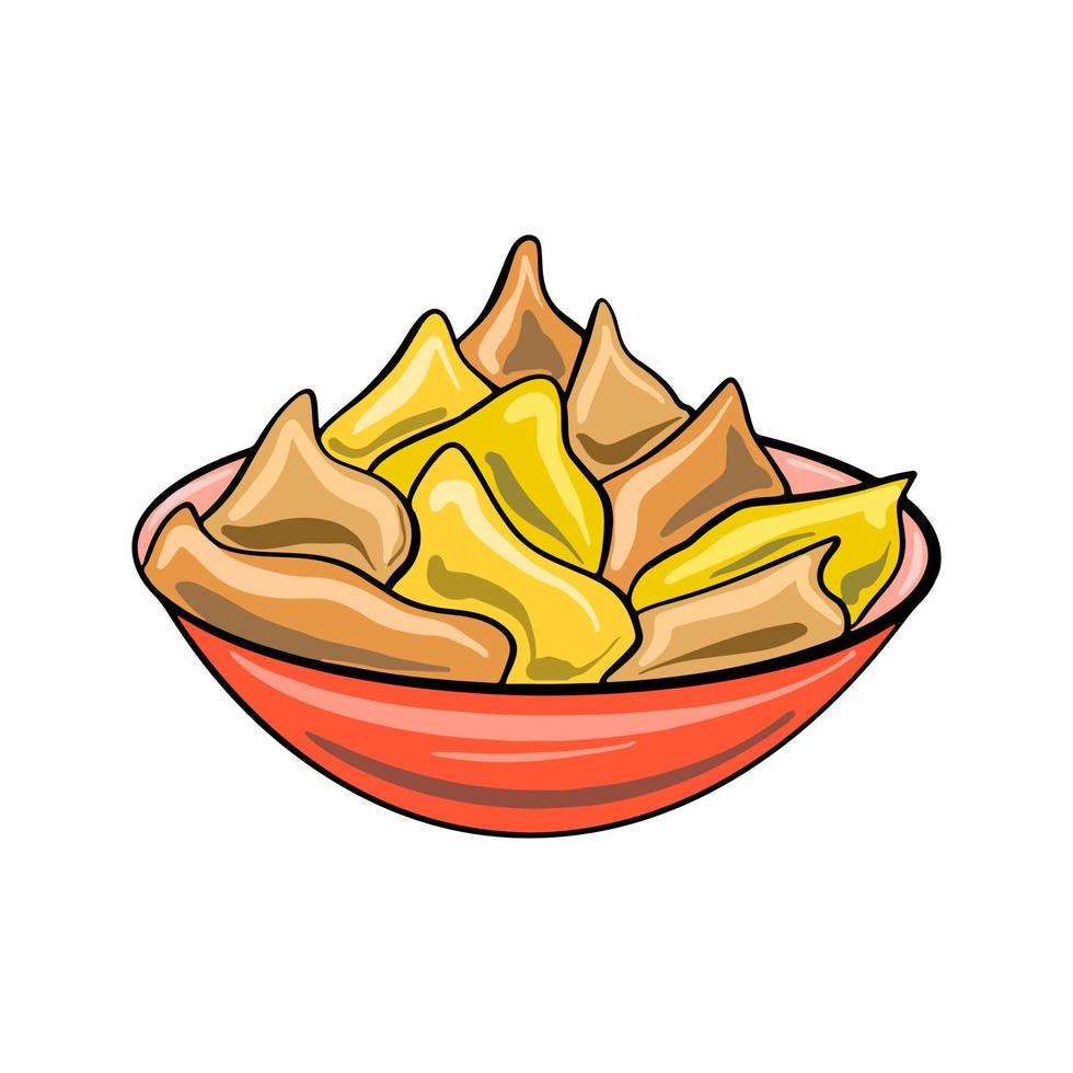 vettore illustrazione messicano nachos patatine fritte nel carino cartone animato stile. tradizionale messicano piatto nel un' rosso piatto.