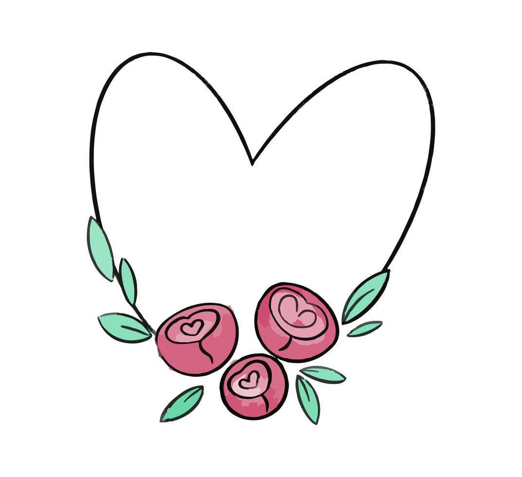 cuore sagomato vettore telaio decorato con Rose e peonie mano disegnato acquerello. vettore illustrazione
