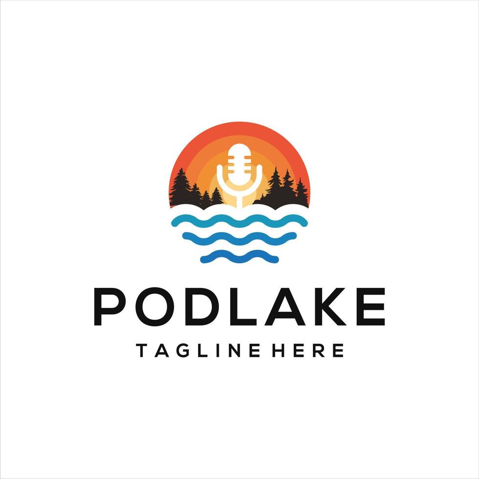 Podcast mic microfono design logo e lago logo. vettore