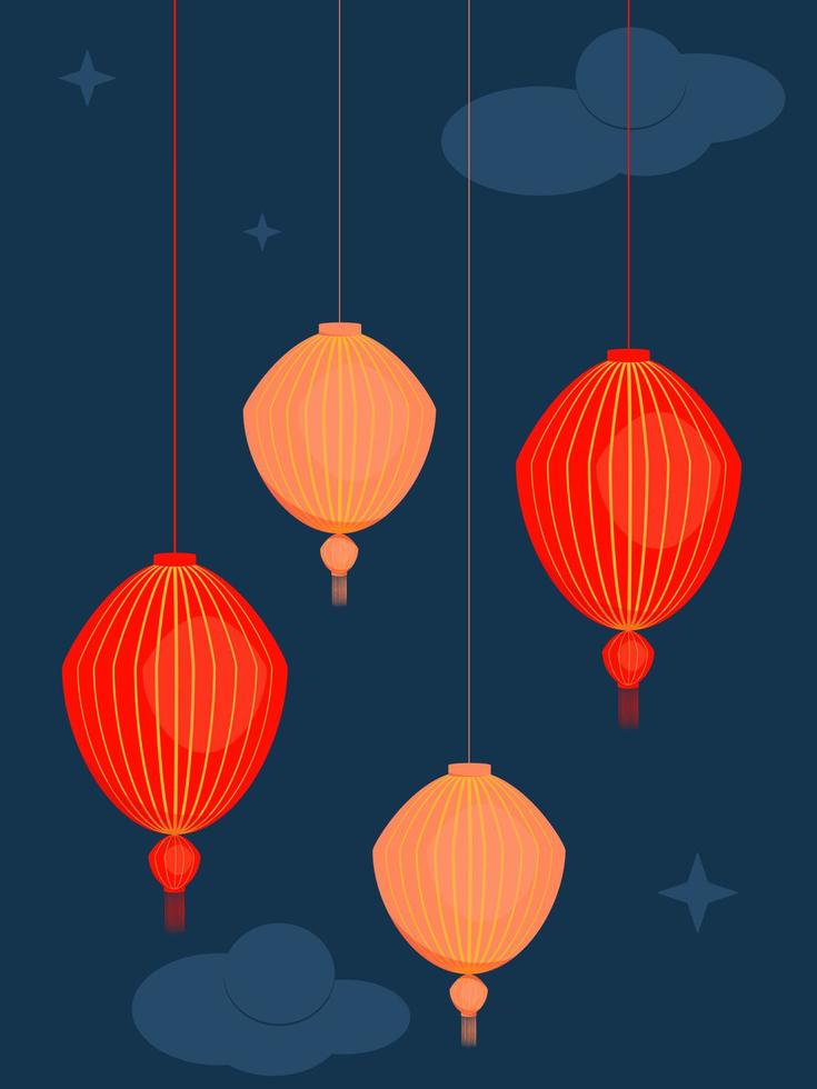 Cinese lanterna su il blu sfondo. lanterna Festival. Cinese nuovo anno. vettore