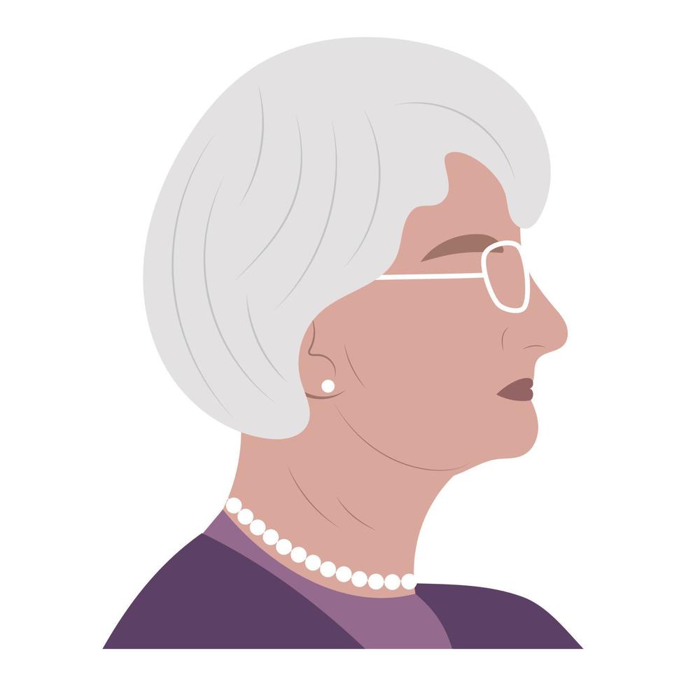ritratto di un anziano donna. avatar per sociale Rete. vettore illustrazione isolato su bianca sfondo.