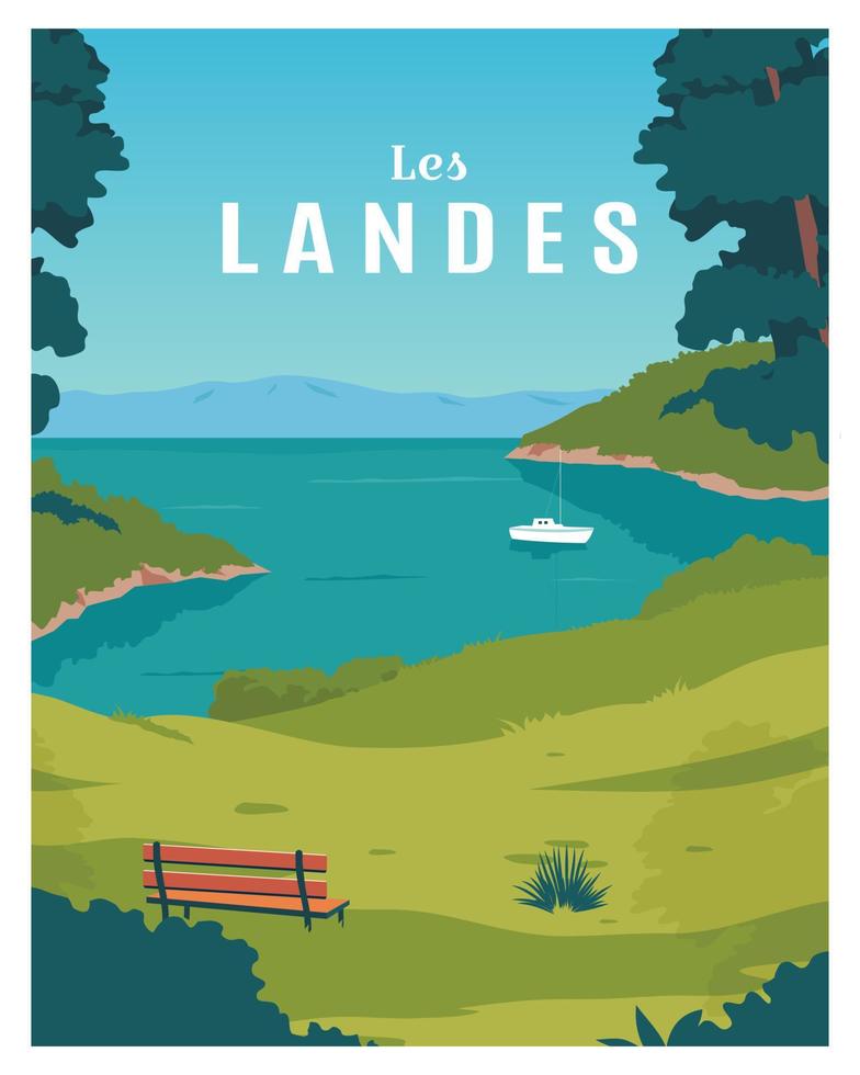 paesaggio il terre regione di Francia è famoso per suo grande spiagge. viaggio per Francia. vettore illustrazione con colore stile per viaggio manifesto, cartolina, carta, Stampa.