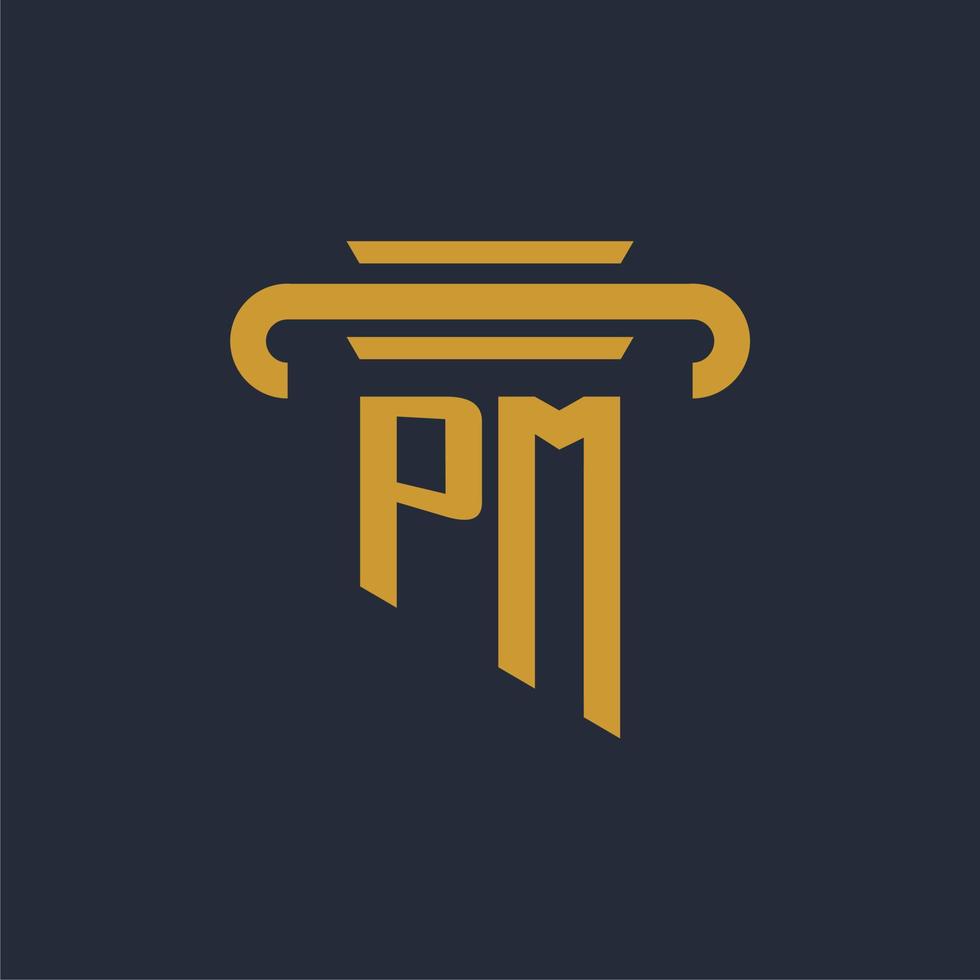 pm iniziale logo monogramma con pilastro icona design vettore Immagine