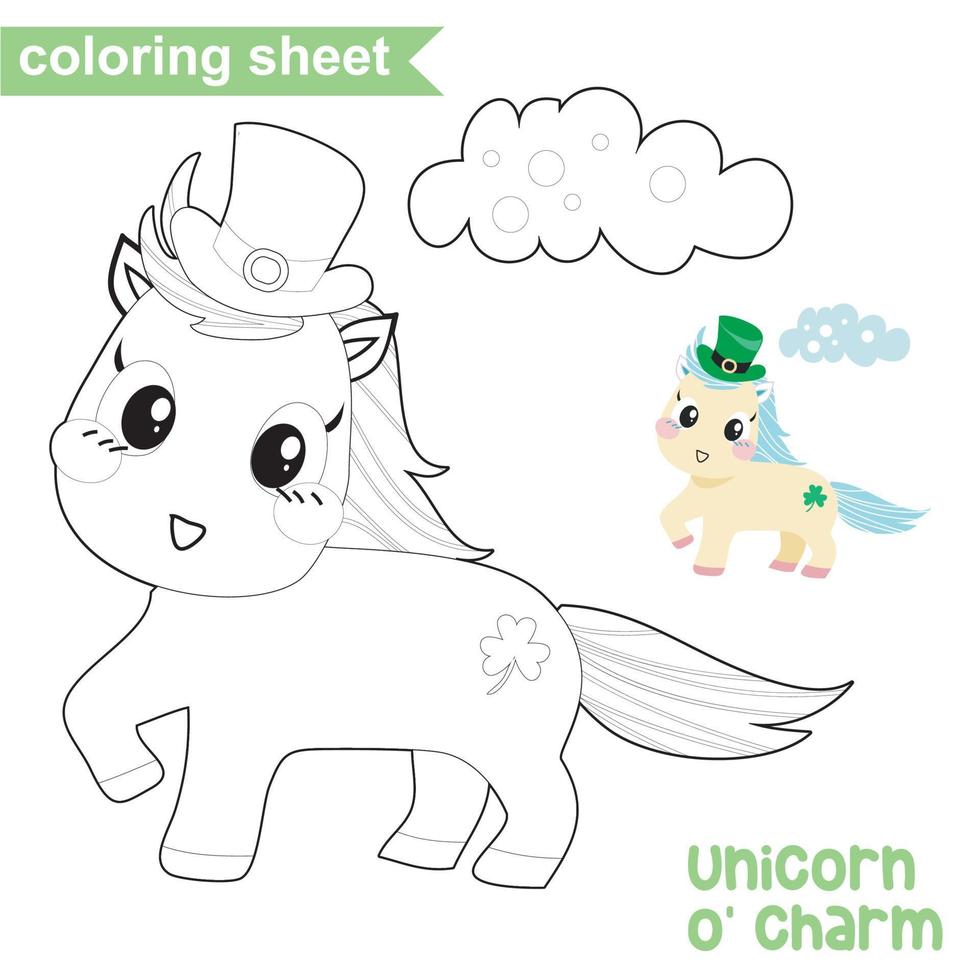 stampabile colorazione foglio di lavoro. educativo foglio per bambini. colorazione pagina. carino unicorno illustrazione. vettore file.