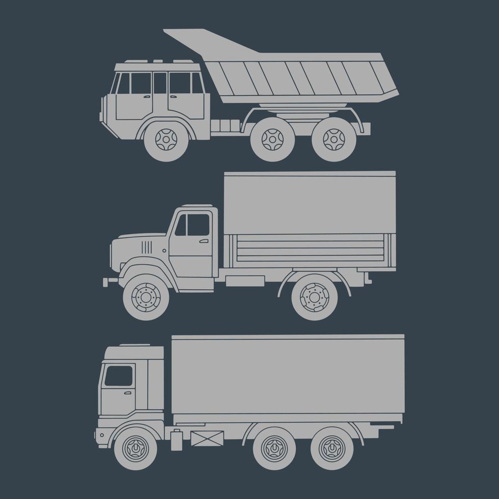 impostato di abbozzato sagome di camion. vettore illustrazione